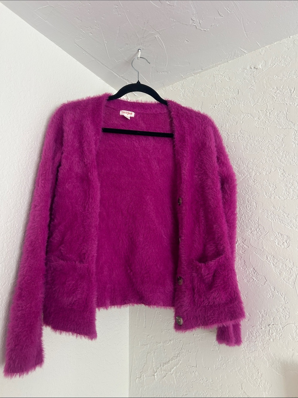 Cat & Jack Fuchsia Fuzzy Button-Front Girls Cardigan